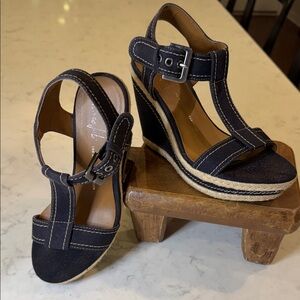 Franco Sarto Black Wedge Sandals with Buckle